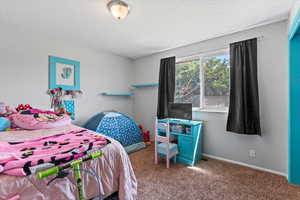 Carpeted bedroom with baseboards