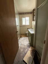 Bathroom with vanity and an enclosed shower