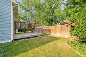 Fenced yard with a wooden deck