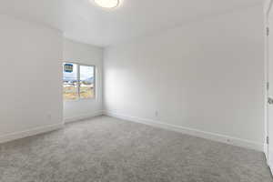 Unfurnished room featuring carpet floors and baseboards