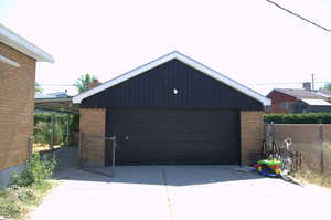 View of detached garage