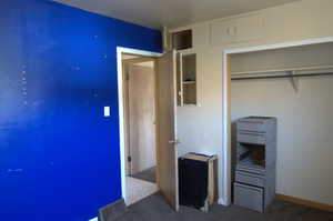 Unfurnished bedroom featuring carpet and a closet