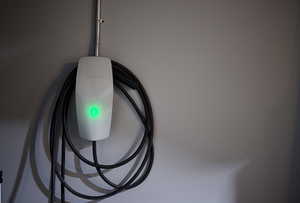 Garage view of electric vehicle charger