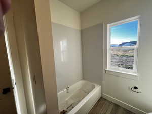 Primary Bathroom featuring a bath and dark wood-type flooring
