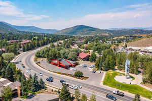 Drone / aerial view of a mountain backdrop