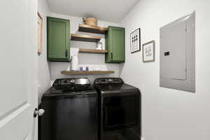 cabinet space, washer and drye hook ups  and electric panel