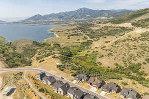 Aerial view of a water and mountain view
