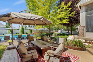 Fenced backyard with a patio