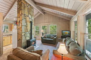 Living room with a wood stove,