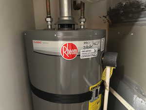 Utility room featuring water heater