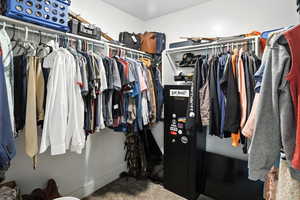 Spacious closet featuring carpet flooring