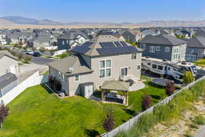 Aerial view of residential area with mountains