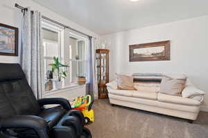 Sitting room featuring carpet