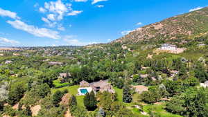 Drone / aerial view of a mountain backdrop