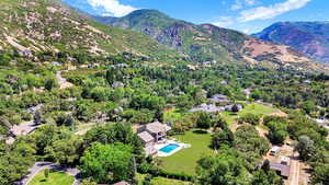 Drone / aerial view of a mountainous background