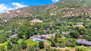 Bird's eye view of a mountainous background