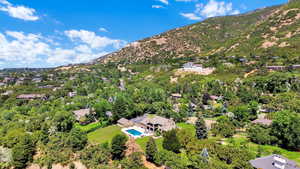 Aerial view of a mountain backdrop