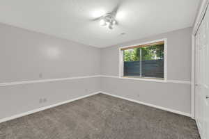 Unfurnished room with carpet flooring and a textured ceiling