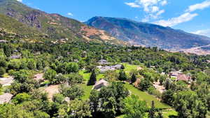 Drone / aerial view of a mountain backdrop