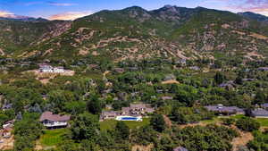 Aerial view at dusk of a mountain view