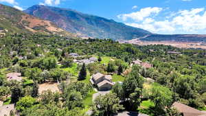Bird's eye view of a mountainous background