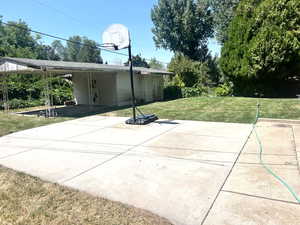 Patio and shed in the back.