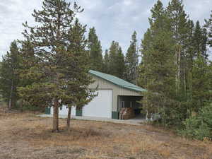 View of detached garage