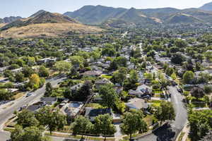Drone / aerial view of a mountainous background