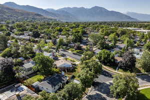 Drone / aerial view of a mountainous background