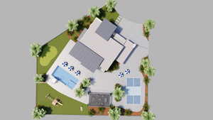 Drone / aerial view of a pool