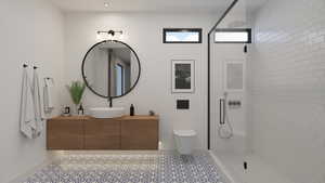 Full bathroom featuring vanity and a tile shower