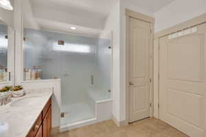Primary ensuite bathroom. Grand shower with bench and separate toilet room.