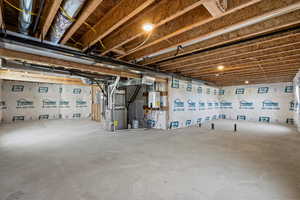 Basement with heating unit and water heater