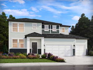 View of front facade featuring concrete driveway and an attached garage
