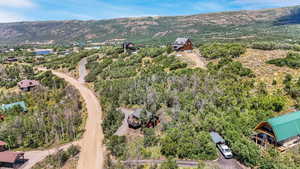 Bird's eye view of a mountainous background