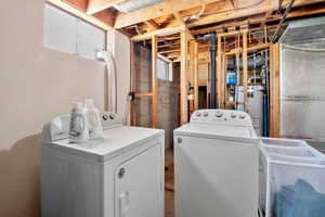 Laundry room with independent washer and dryer and gas water heater