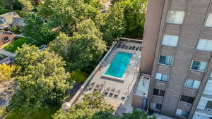 Drone / aerial view of a pool