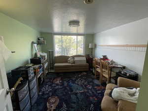 Living area with a textured ceiling