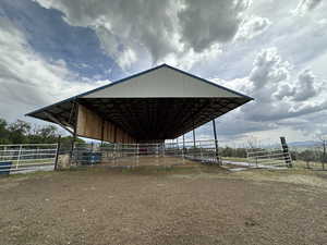 View of stable, hay storage