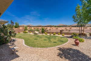 Fenced backyard with a residential view