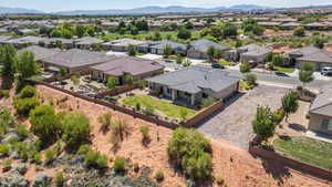 Aerial view of residential area with a mountain backdrop