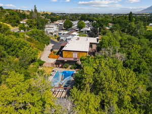 Drone / aerial view of a pool