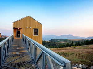 Stairway featuring a mountain view