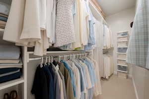 Master Suite second spacious closet featuring light colored carpet.