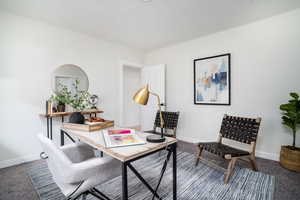 Office area featuring carpet