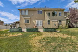 Large yard with garden boxes