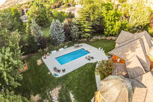 Drone / aerial view of a pool