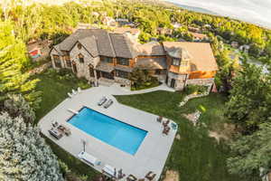 Drone / aerial view of a pool area