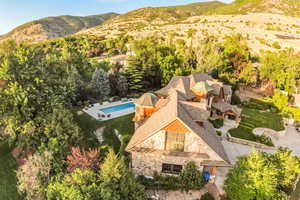 View from above of property featuring mountains
