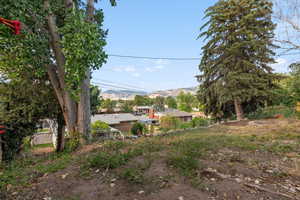 View of yard with a mountain view